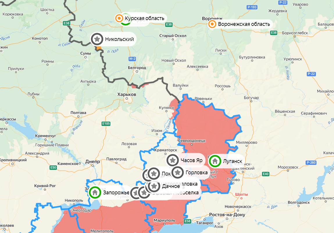 Карта СВО на 21 января. Фото: скриншот Яндекс.Карты