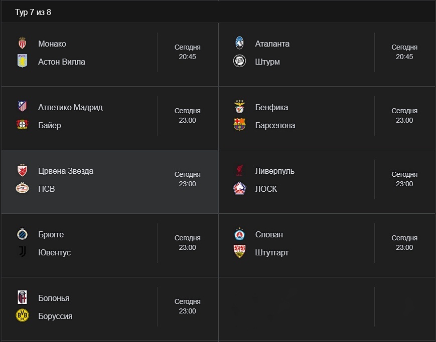 7-й тур Лиги чемпионов 24/25