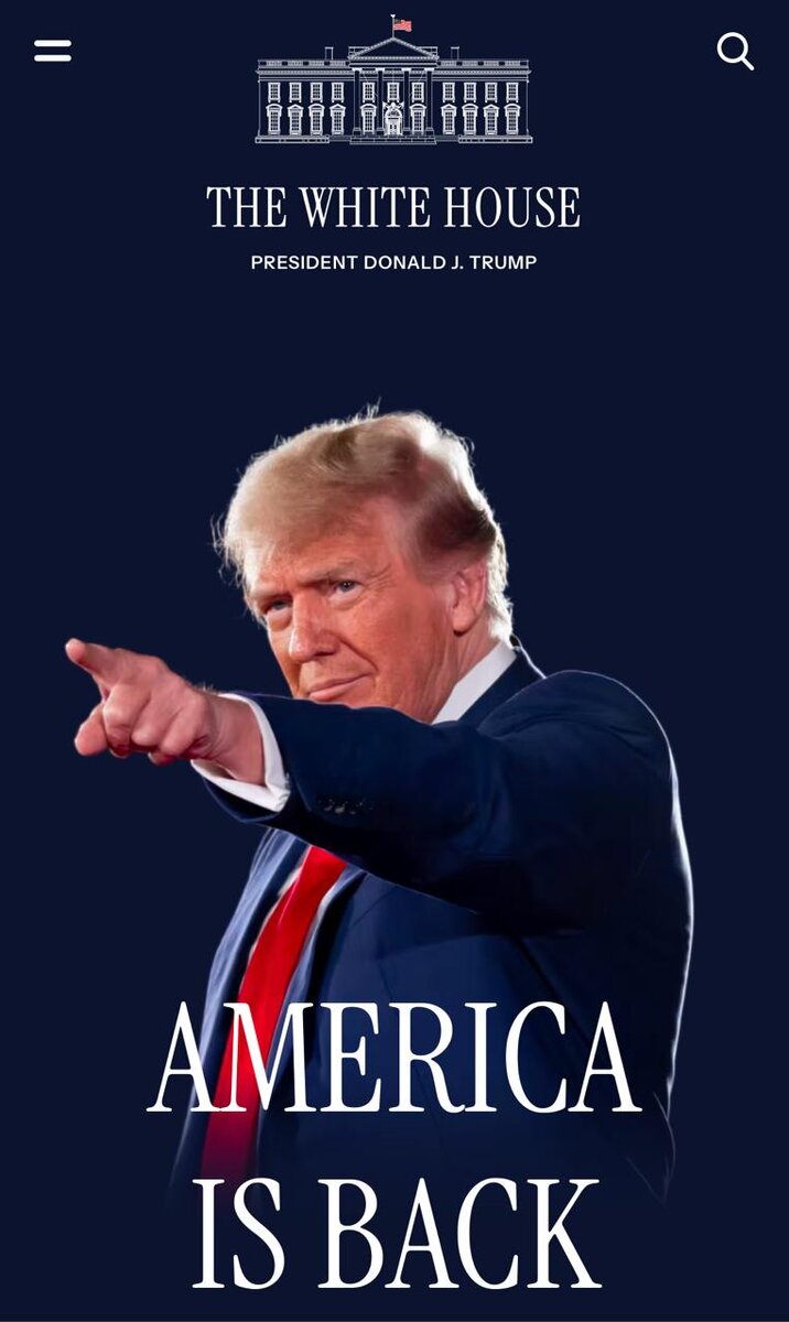 «Америка вернулась». Так обновился сайт Белого дома после принятия присяги Дональдом Трампом.