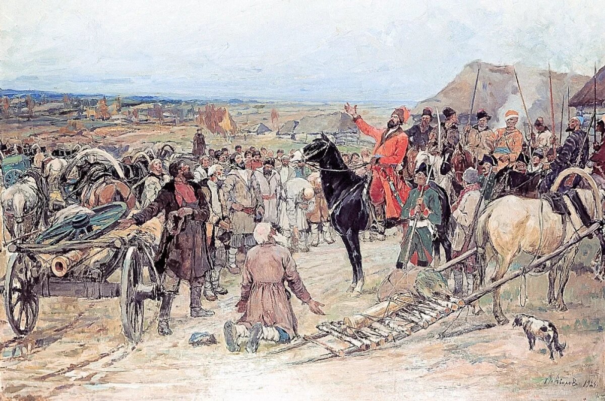    Репродукция картины «Подвоз пушек Пугачеву». Масло. 1924 год. Художник М.И.Авилов (1882-1957). Государственный Исторический музей.