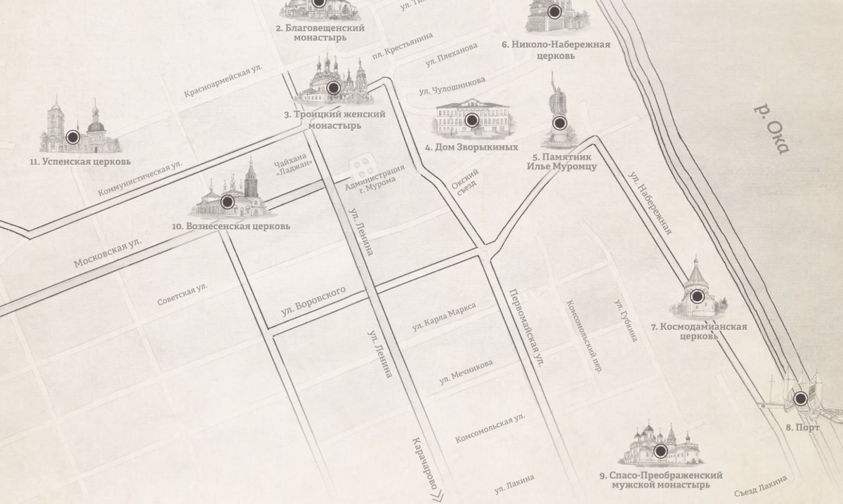 Заботливо отрисованная, но неудобная карта достопримечательностей.