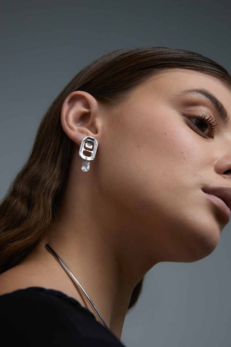 Серебряная моносерьга «Открывайся» с горным хрусталем