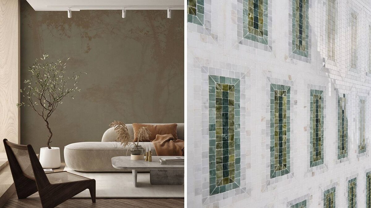 Эффект тени настоящего дерева на обоях. Эффект углублений-оконцев в стене за счёт мозаичного узора
Фото: Factura / Tilebar