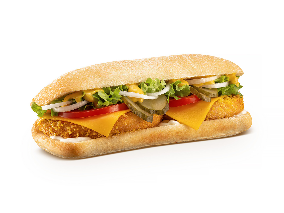 Фуд-фотосъемка чиабатта с куриной котлетой.