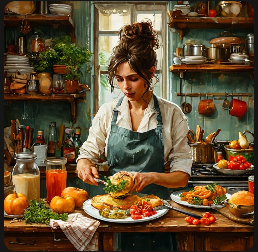 Так представляет себе Ленивую Стряпуху Искусственный Интеллект. Идея автора, реализация – нейросеть Шедеврум.