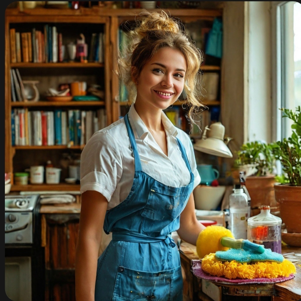 Вот так Искусственному Интеллекту представляется процесс уборки. Идея автора, исполнение - нейросети Шедеврум.