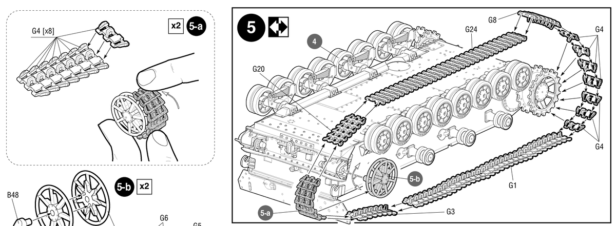 Сборка гусениц - шаги 5а и 5