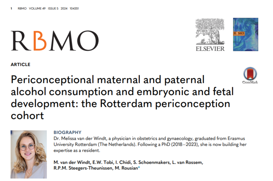 M. van der Windt, E.W. Tobi, I. Chidi, S. Schoenmakers, L. van Rossem, R.P.M. Steegers-Theunissen, M. Rousian. Periconceptional maternal and paternal alcohol consumption and embryonic and fetal development: the Rotterdam periconception cohort. Reprod Biomed Online
. 2024 Nov;49(5):104351. doi: 10.1016/j.rbmo.2024.104351. Epub 2024 Jul 3. PMID: 39182451