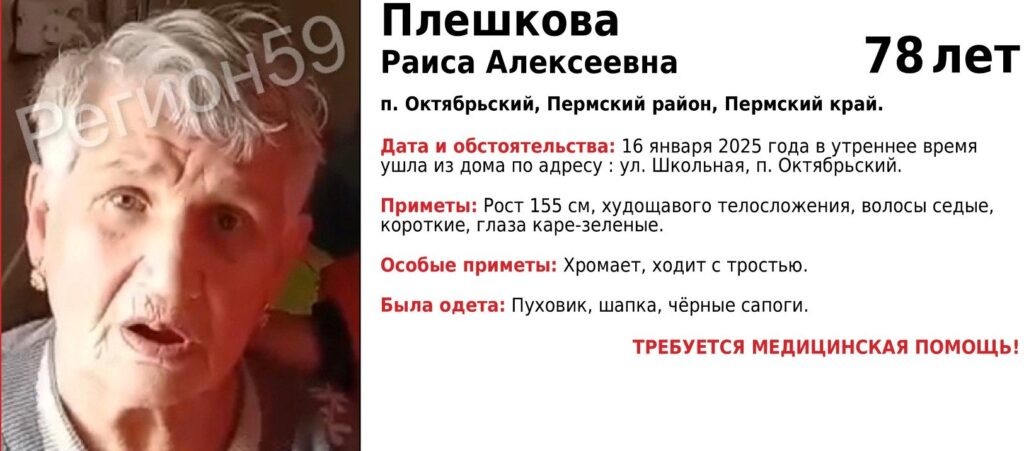    Фото: группа «Регион 59-поиск пропавших людей» в сети VK Ульяна Бажанова