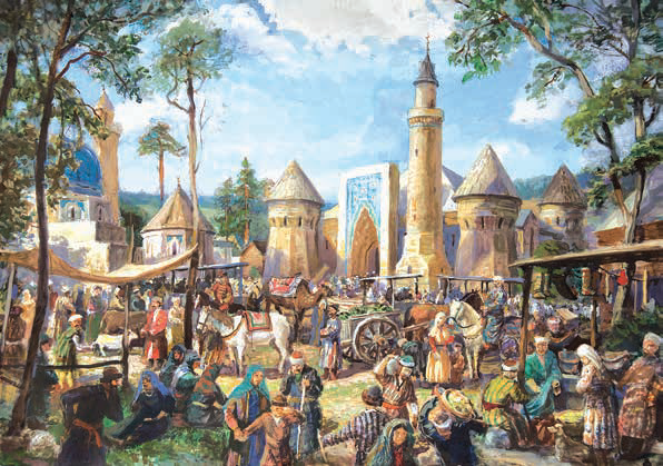 
Торговая площадь в древнем городе. Худ. Ф. Г. Халиков. 2003 г.
Источник: 100tatarstan.ru