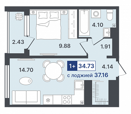 Планировка с кухней-гостиной в ЖК «Традиций от Звезды» в Тобольске