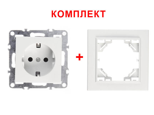 Розетка NETKO Optima Electric с заземл(1шт.) + 1-х пост. рамка, 16А, пластик, IP20, белый