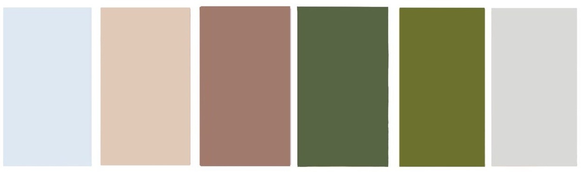 Mocha Mousse + Light Gray + Forest Green + Olive Green + Muted Sand+ Soft Sky Blue