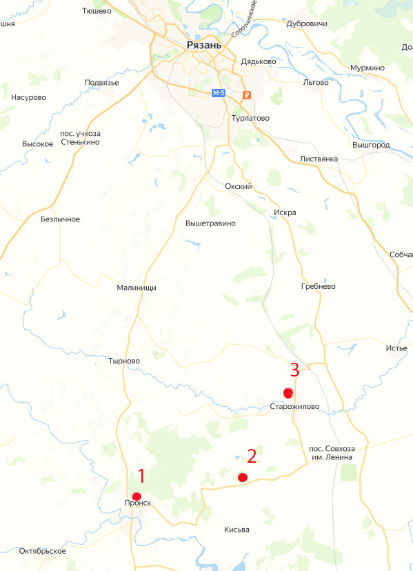 1 Пронск, 2 Соха, 3 Старожилово