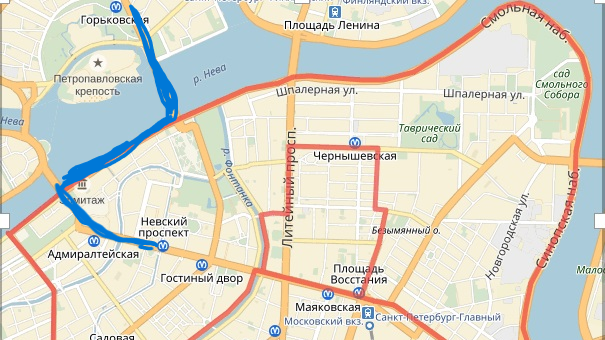 маршут выделен СИНИМ цветом