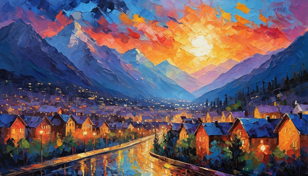 Со склонов гор. Иллюстрация создана с помощью нейросети StableDiffusion и программы Photoshop.