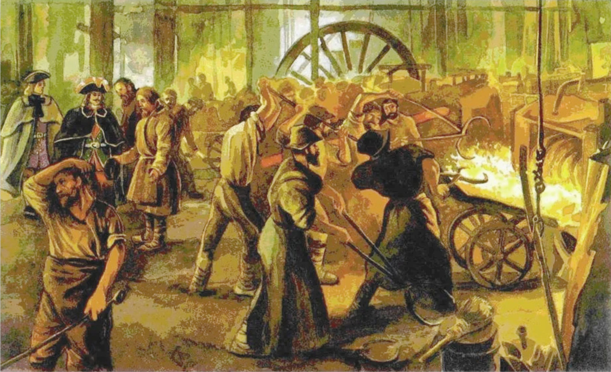 Картина "Пётр I на металлургическом заводе". Источник: https://library.spbu.ru/ru/o-biblioteke/chasy-raboty/2-uncategorised/346-petr-i-gosudar-reformator.html