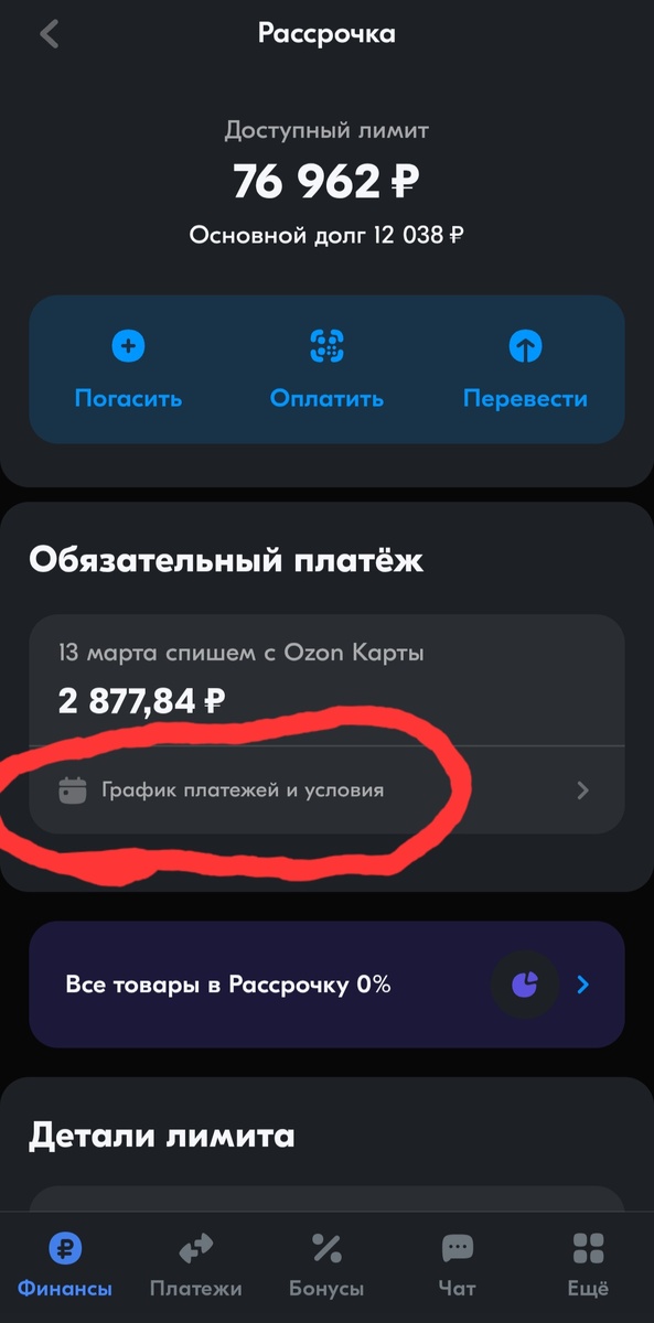 Главный экран рассрочки озон банк