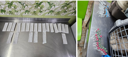 Анализы вакцинируемых слева, справа - шприцы с вакциной