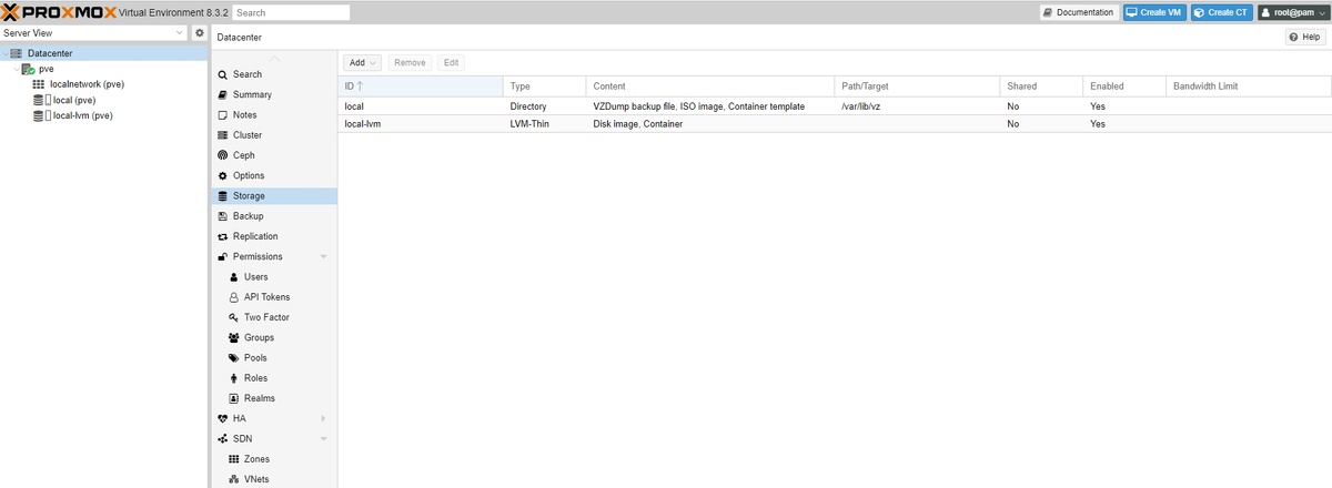 Свежеустановленная система Proxmox VE 8.3.2