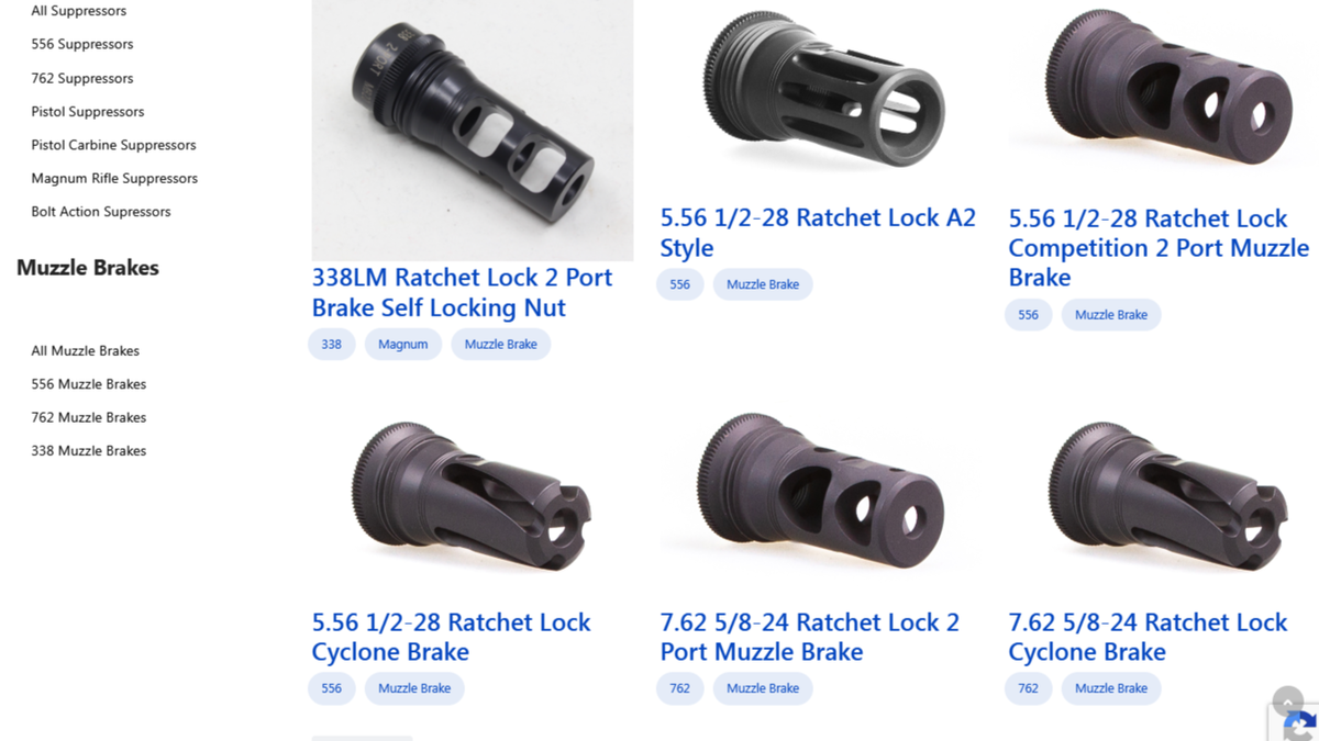 Скриншот сайта – дульные тормоза от Oceania Defence