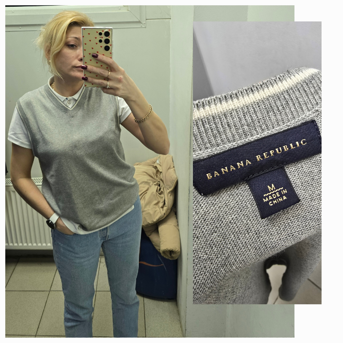 Так пришла я . Жилет покупала за сущие копейки,  когда-то в секонде. В составе 80% шёлка.  