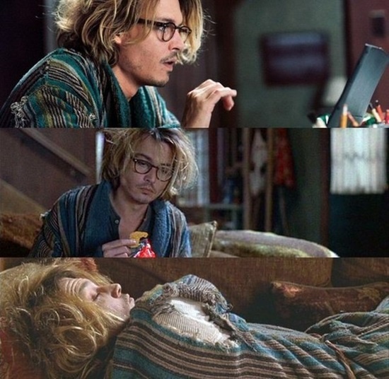 Ну и так тоже можно, хоть это и не эффективно. Джонни Депп в роли писателя в фильме «Тайное окно» (2004)