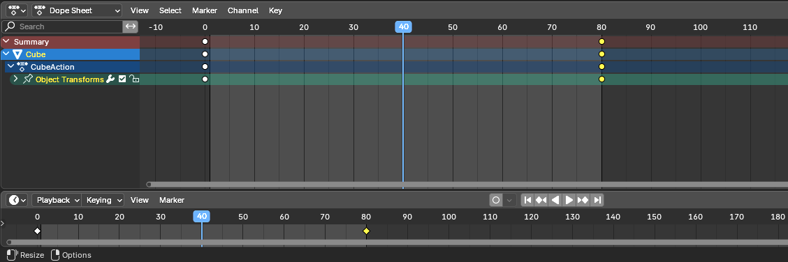 Dope Sheet, Timeline, Указатель времени, и ключевые кадры