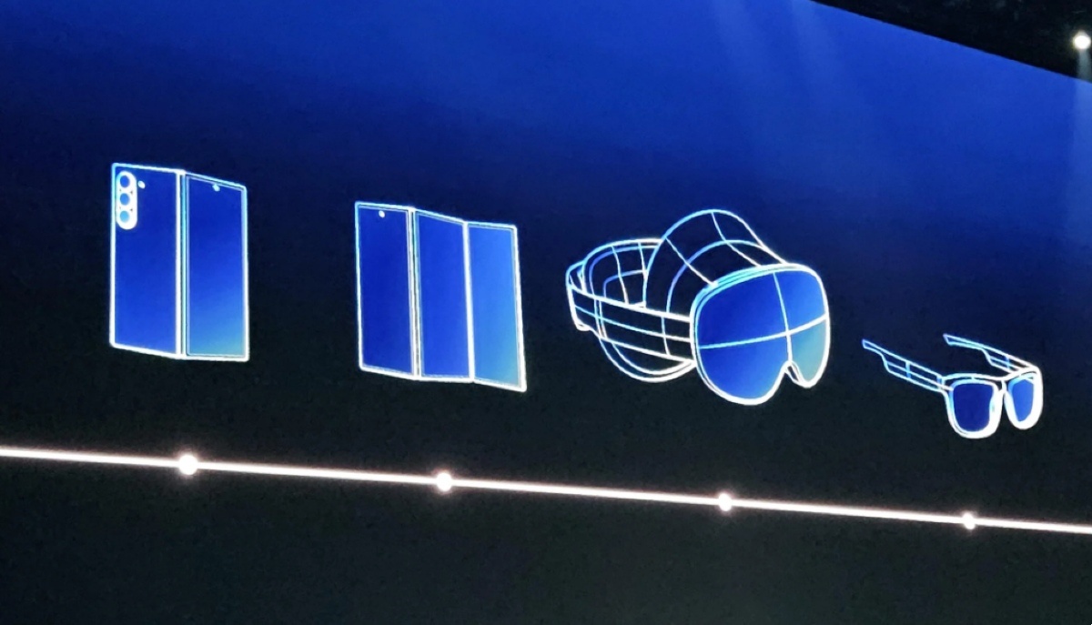 Samsung📷Тизер предстоящих гаджетов Samsung, показанный на презентации Galaxy Unpacked 2025. Среди новинок есть тройная «раскладушка»