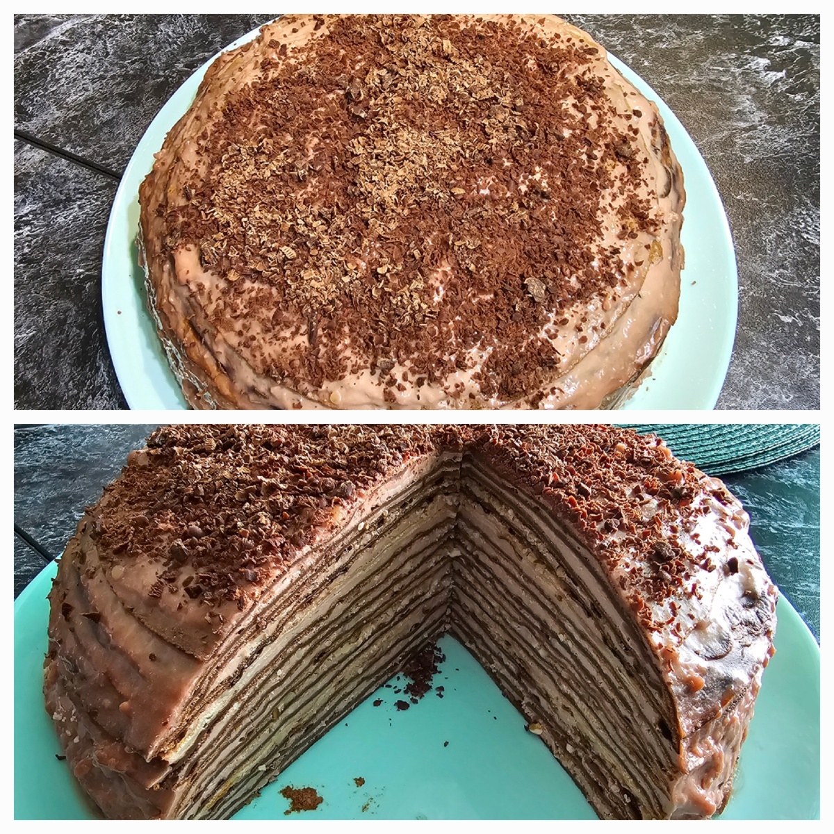 Торт из шоколадных блинов, крем: маскарпоне/творожный сыр/молоко сгущённое, для любимого мужа от читательницы под ником - Рысь Баклажановая