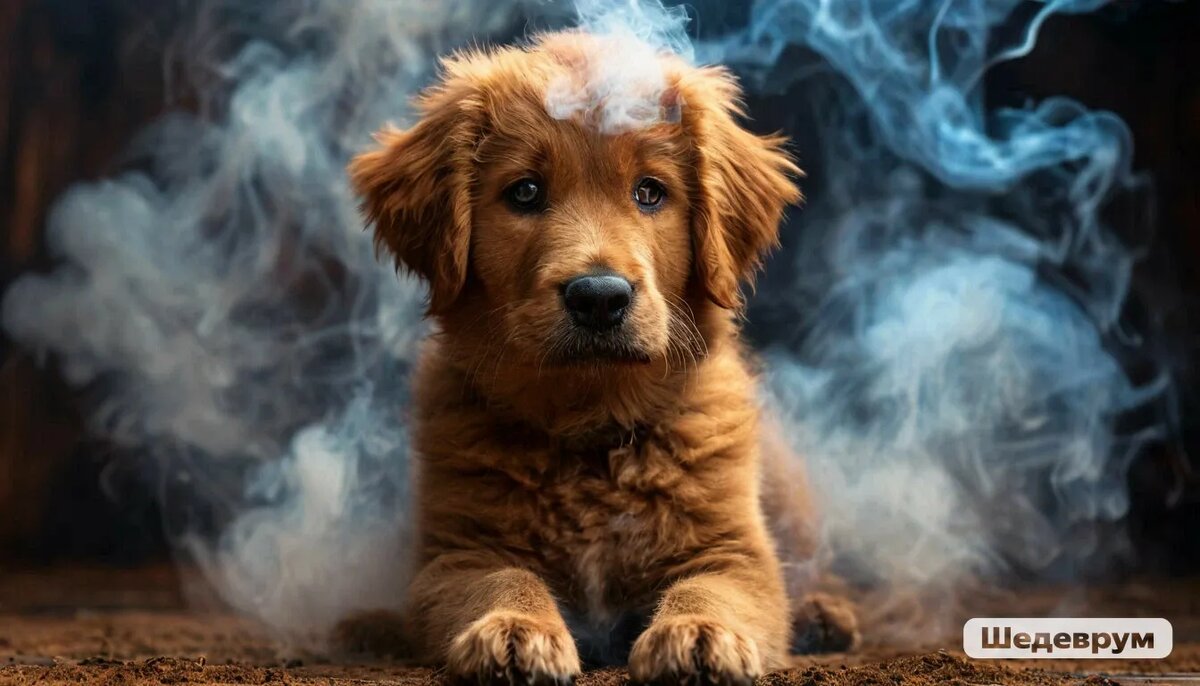 Исследования последних двух десятилетий показали, что собаки, подвергающиеся пассивному и супер-пассивному курению, чаще болеют раком и страдают от преждевременного старения. Изображение: Шедеврум