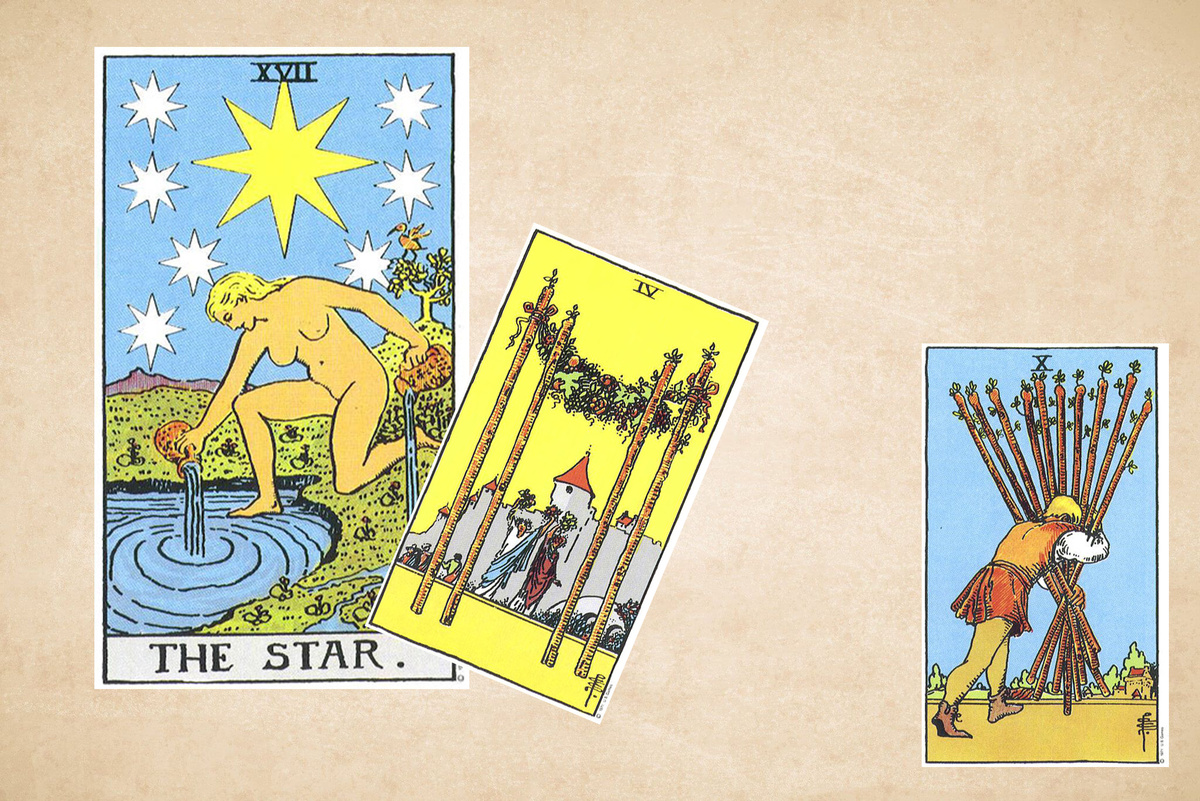 Старший Аркан Звезда раскрыт дополнительной Картой 4Ж. Дно - 10Ж