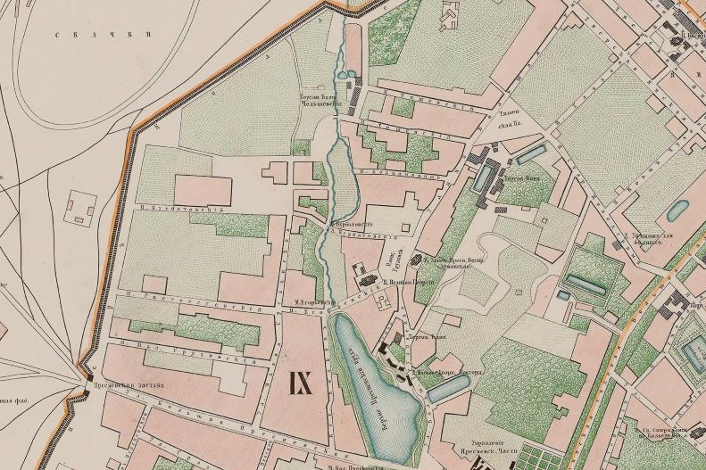 Река Пресня на карте Москвы 1859 года. Источник: retromap.ru