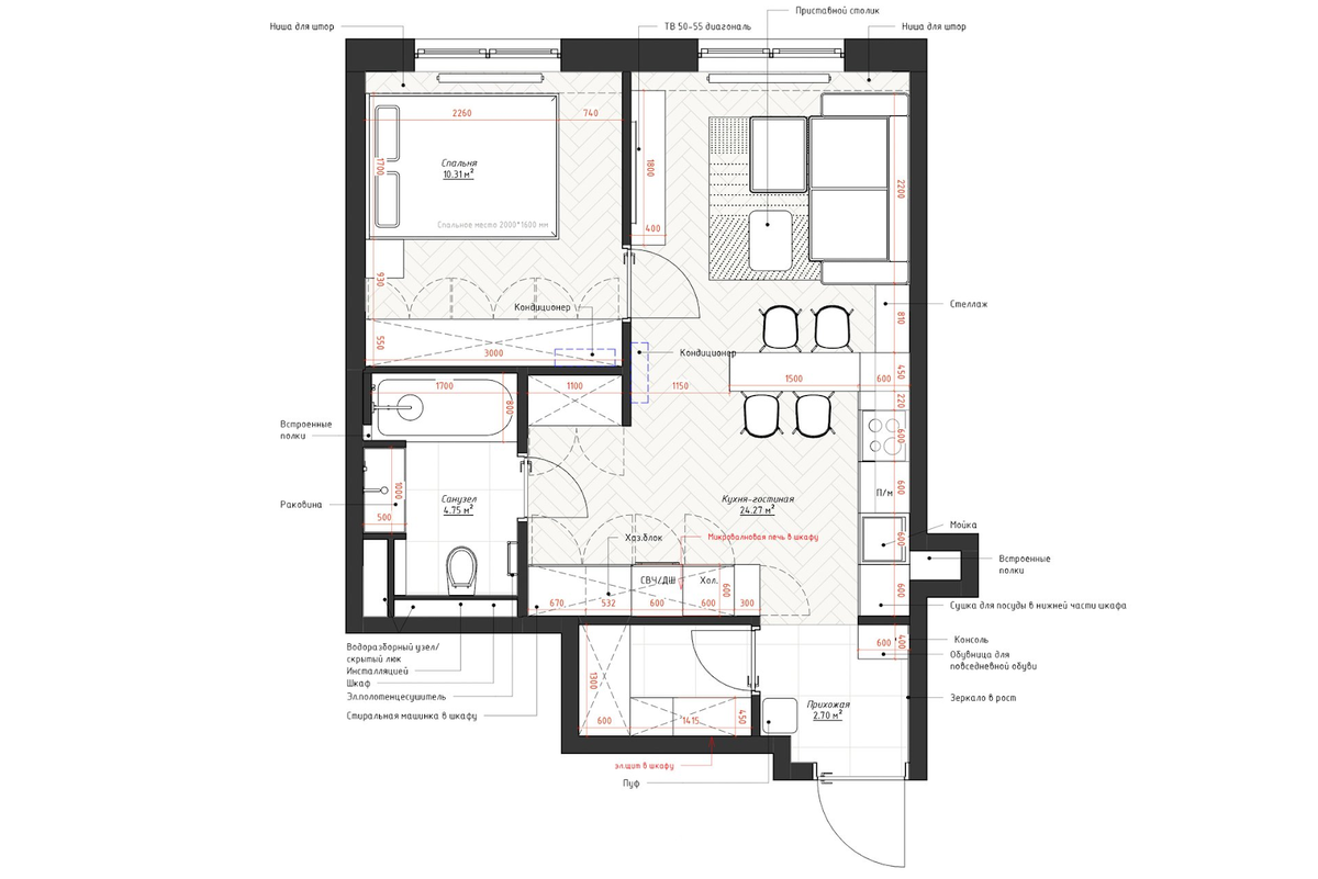 Итоговая планировка и расстановка мебели