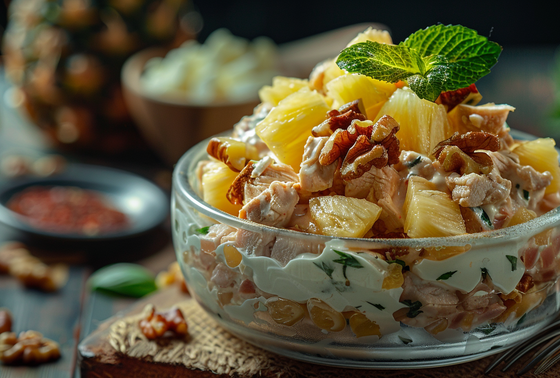    Салат из курицы с ананасами и сыром