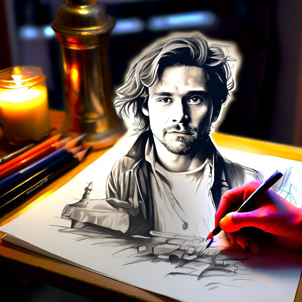 Писатель рисует себя. Рисовал ИИ