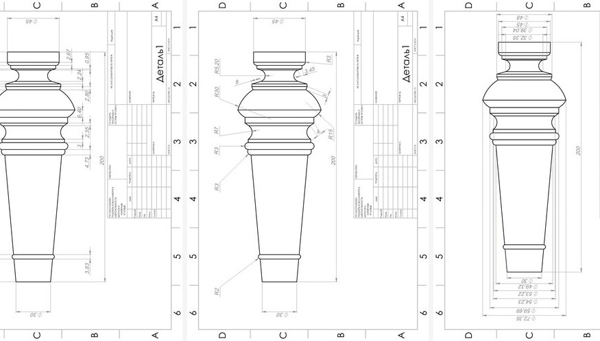 Чертежи точеной ножки стола, максимально подробно