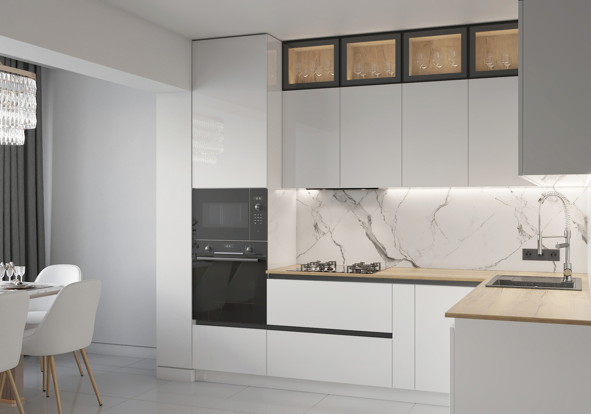 Белая кухня в стиле минимализм (фото: arline.ru)