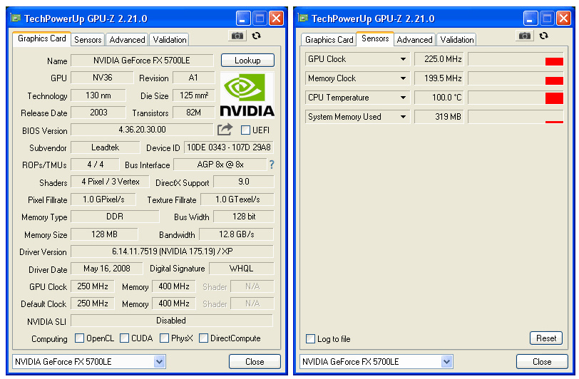 Скриншоты из программы GPU-Z.
