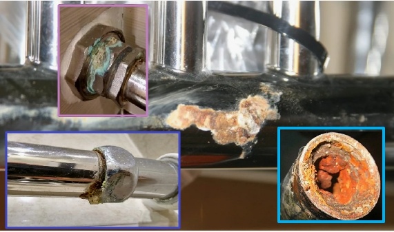 Очаги коррозии на элементах полотенцесушителя.