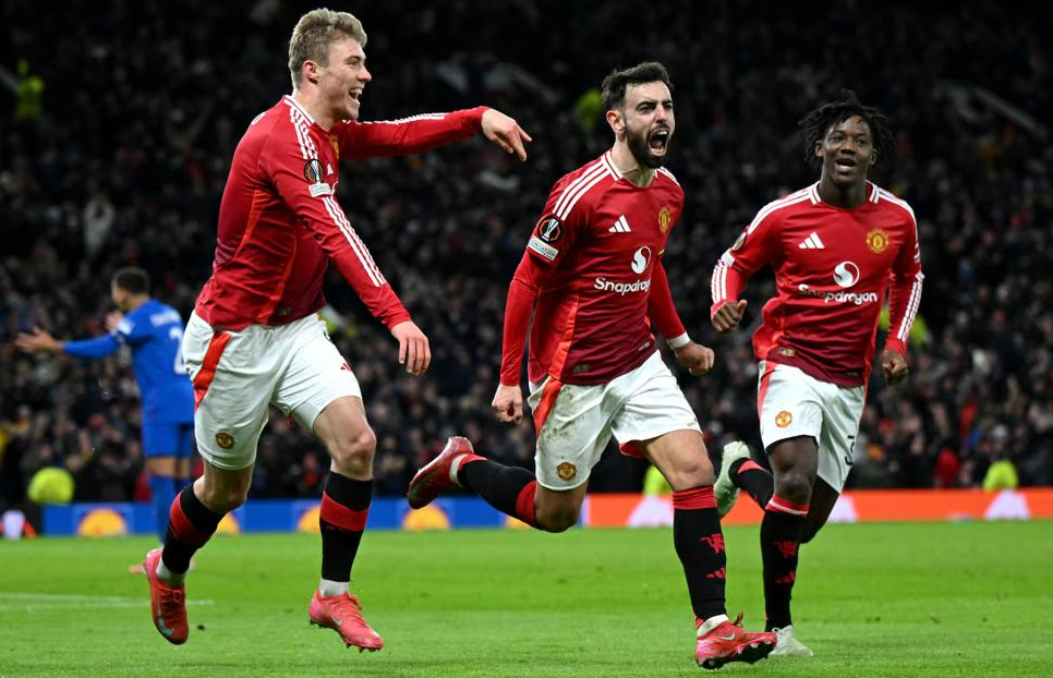 Бруну Фернандеш принес "МЮ" победу в драматичном матче с "Рейнджерс". Фото: УЕФА