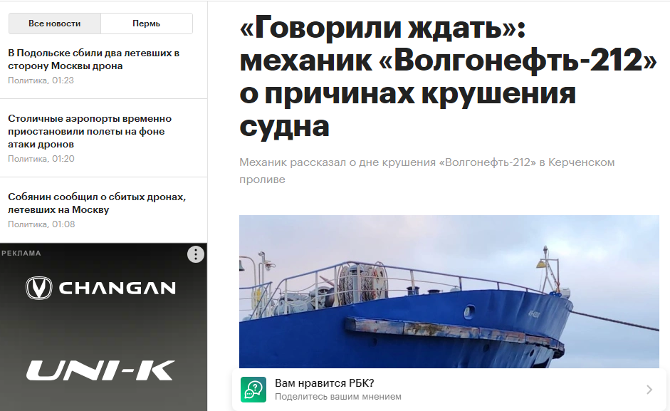 Скриншот статьи в РБК