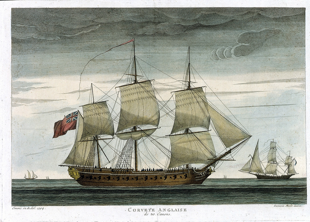 Английский корвет, 30 пушек, 1794 г. PAH9405, National Maritime Museum, Greenwich, London