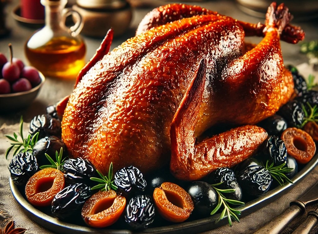 Гусь с черносливом в медово-горчичной корочке