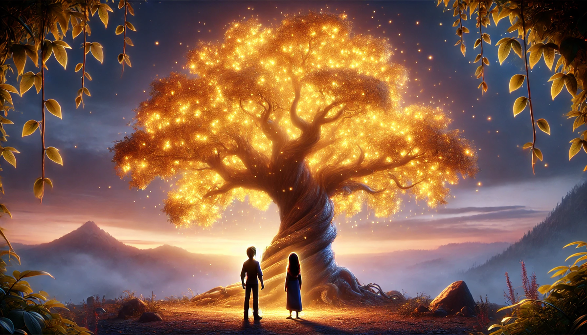 Иван и Анна стоят у подножия волшебного дерева