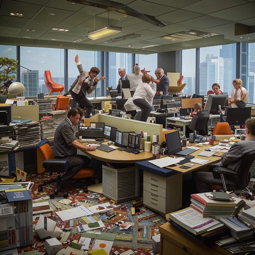 Юмор: вот так по мнению нейросети, выглядит корпоративный психоз 😁