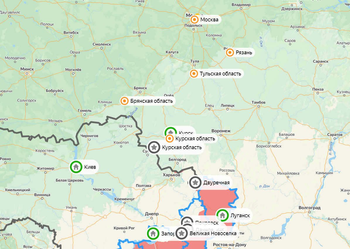 Карта СВО на 24 января. Фото: скриншот Яндекс Карты