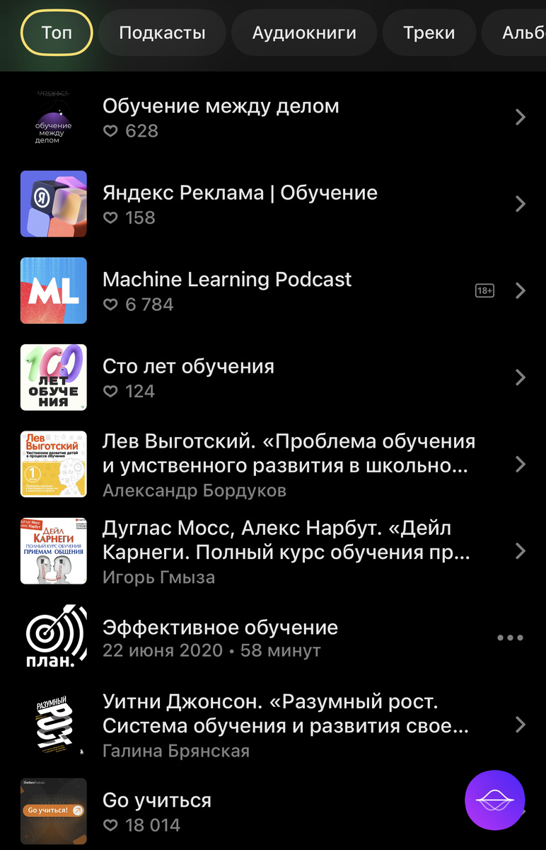 Я.Музыка раздел подкасты и книги 
