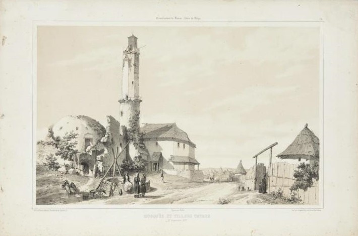 Литография. "Казанская губерния. Берега Волги. Мечеть и татарская деревня." Худ. Андре Дюран. 1849 г. Фото: Московский гос. музей-заповедник