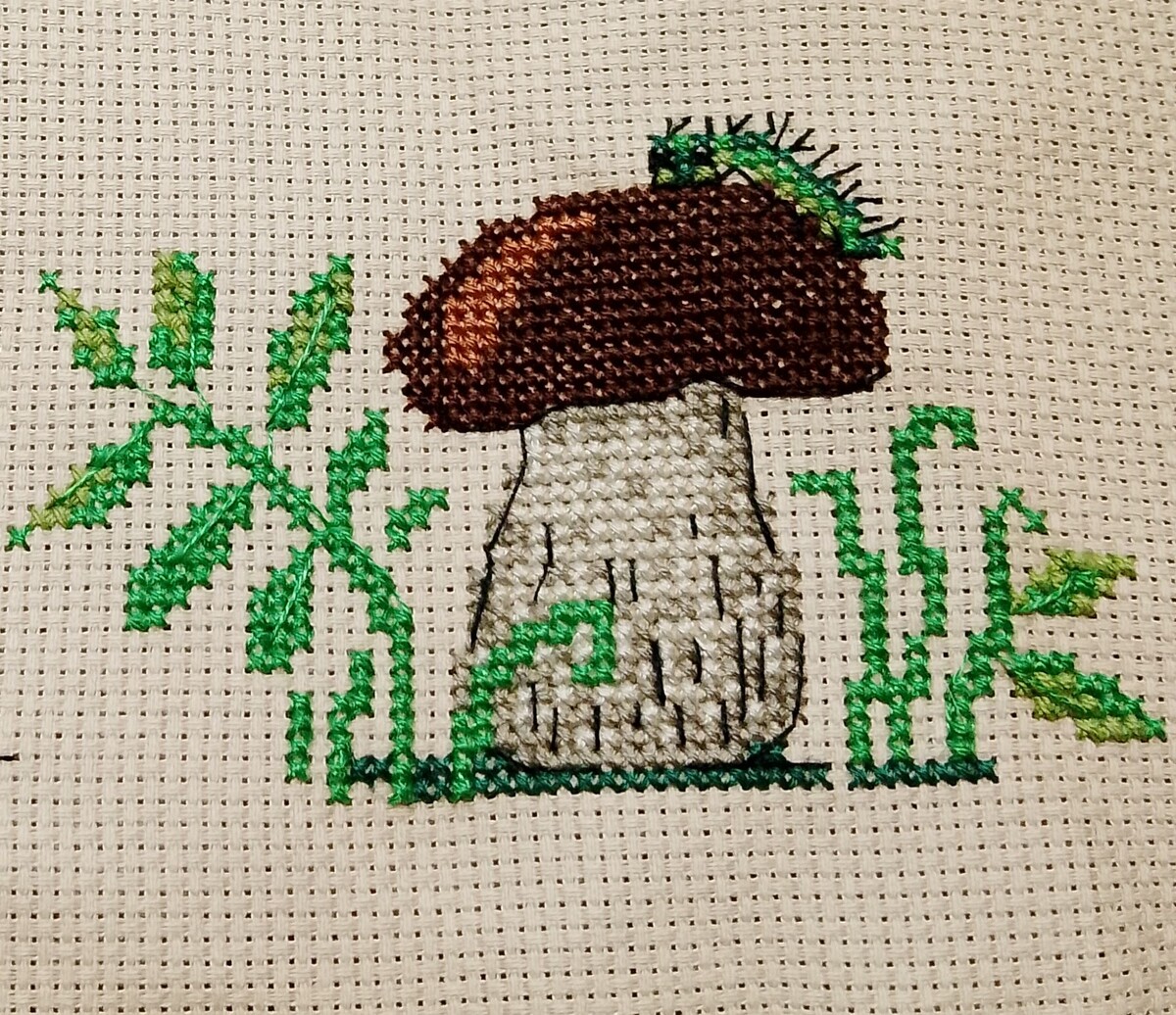 Белый гриб с жильцом- гусеничкой